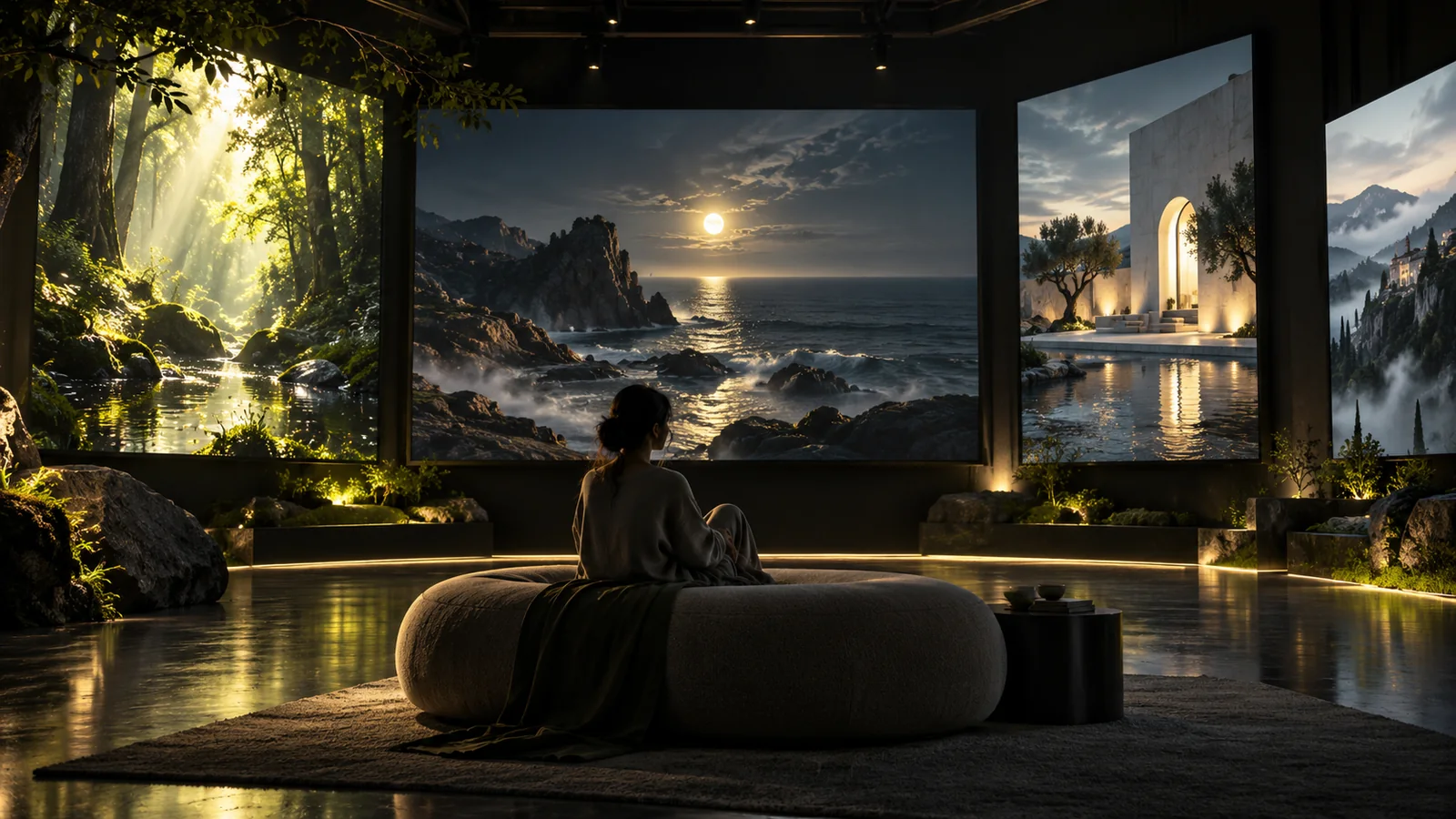 A screening room displays a curated selection of cinematic stills.